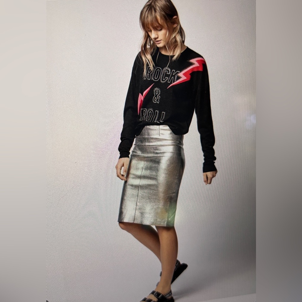 Zadig & Voltaire Silver Leather Skirt  0